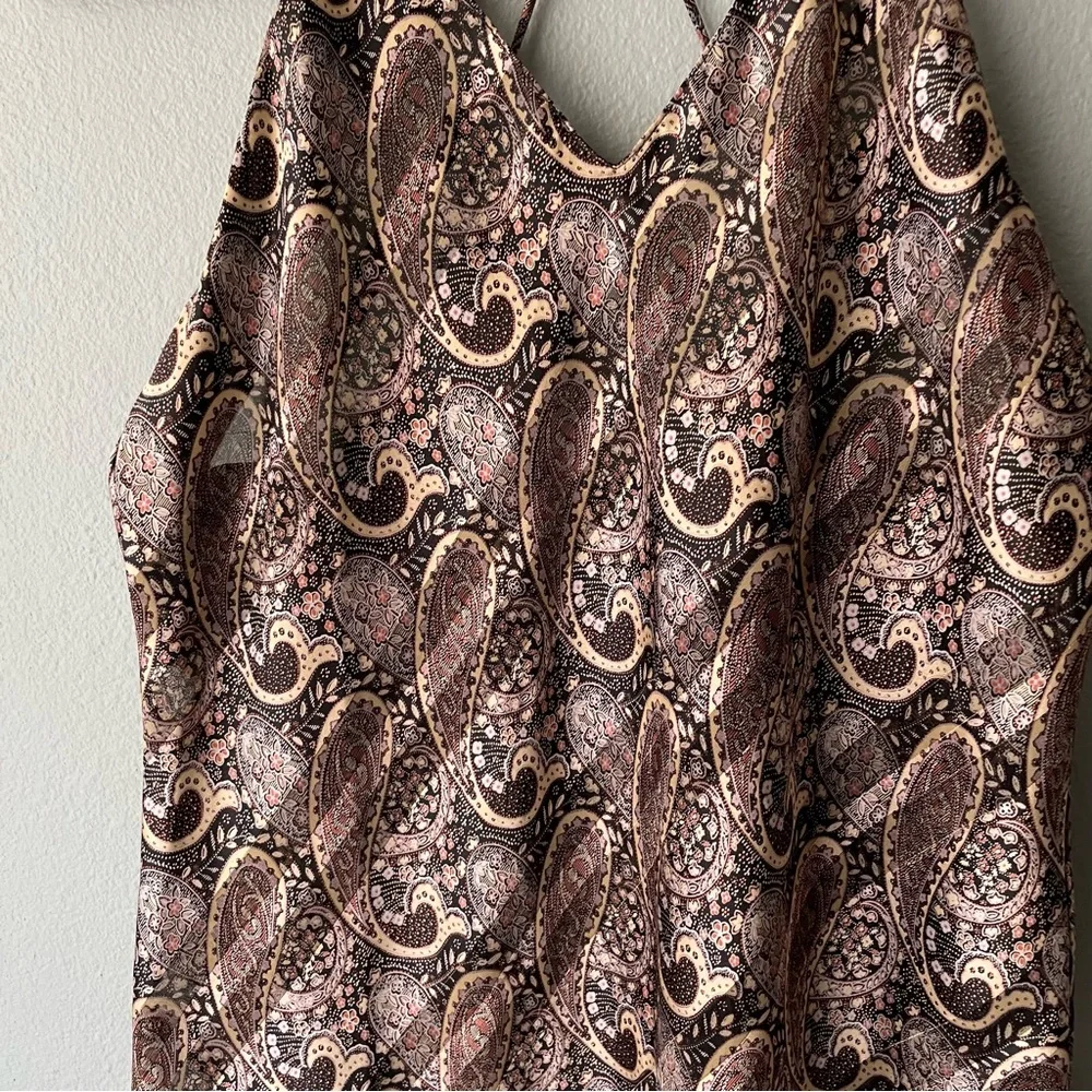Indulgence | Vintage 70s Rare Paisley Brown Silky Maxi Slip Nightgown Dress - Picture 7 of 14
